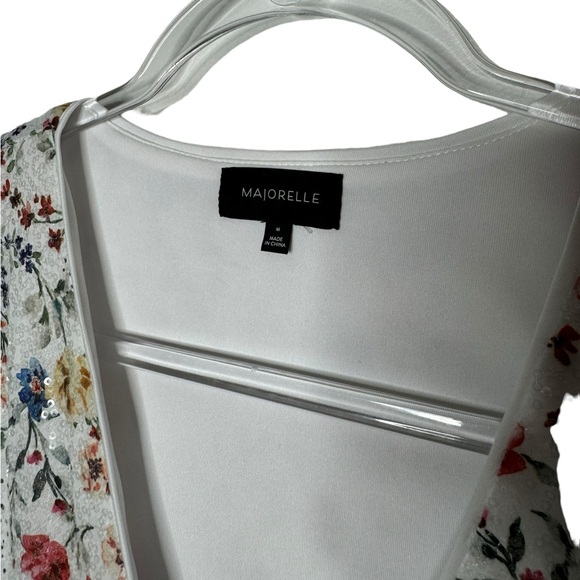 Majorelle | Carolina White Floral Sequin 3/4 Sleeve Mini Dress Medium - Picture 5 of 5